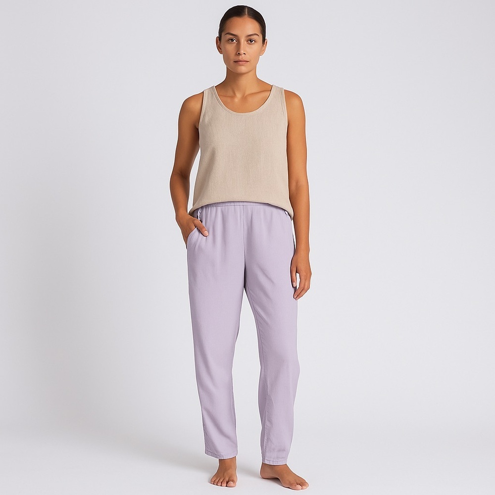 FLAX Lilac Cotton Rayon Pants S Relaxed Minimalist Boho Spring Summer Coastal